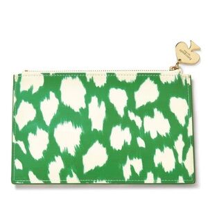 Kate Spade Painterly Cheetah Ikat Green Zippered Pouch with Pull Charm
